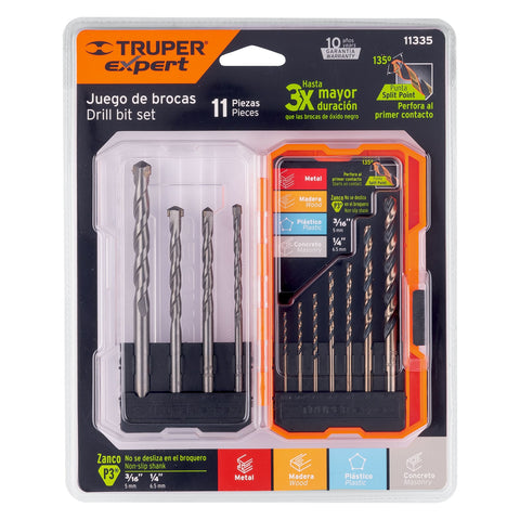 Juego de 11 brocas para metal y concreto en estuche, Truper | JBAC-11 | 11335