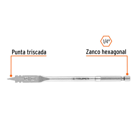 Broca plana de manita 3/8' para madera, Truper | BPT-3/8 | 11366