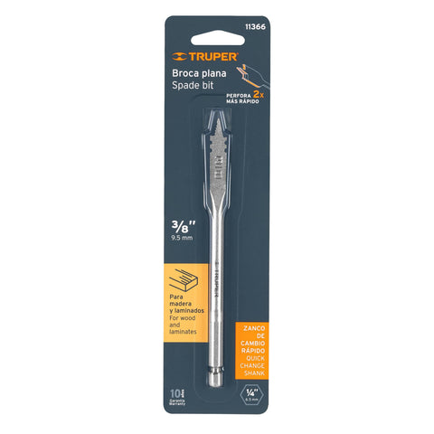 Broca plana de manita 3/8' para madera, Truper | BPT-3/8 | 11366