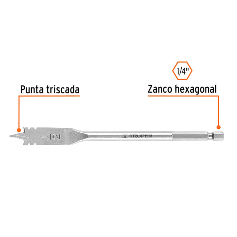 Broca plana de manita 1/2' para madera, Truper | BPT-1/2 | 11372
