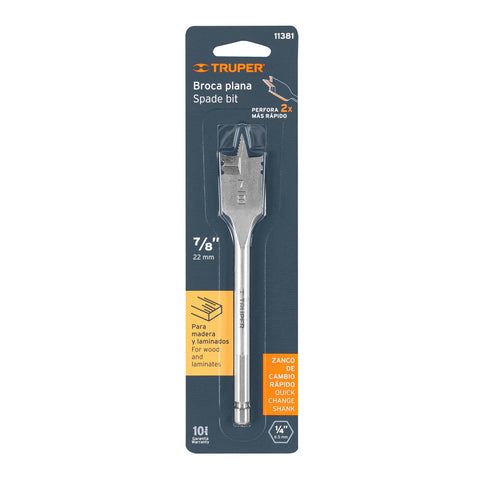 Broca plana de manita 7/8' para madera, Truper | BPT-7/8 | 11381