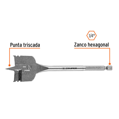Broca plana de manita 1-1/2' para madera, Truper | BPT-1-1/2 | 11393