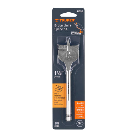 Broca plana de manita 1-1/2' para madera, Truper | BPT-1-1/2 | 11393
