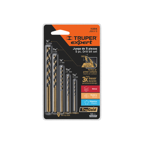 Juego de 5 brocas HSS para metal, Truper Expert | JBAV-5 | 11394