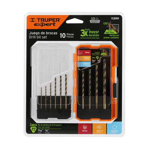 Juego de 10 brocas HSS para metal en estuche, Truper Expert | JBAV-10 | 11399