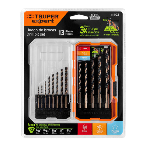 Juego de 13 brocas HSS para metal en estuche, Truper Expert | JBAV-13 | 11402