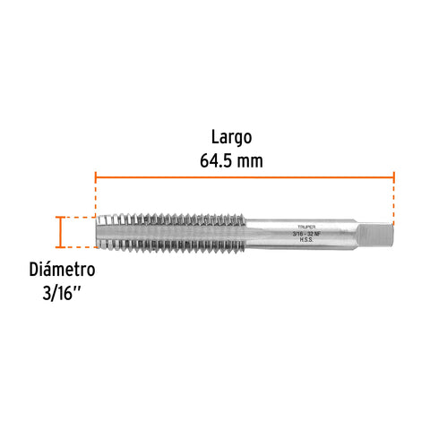 Machuelo semicónico 3/16' x 32 cuerda fina, Truper | MT-3/16X32 | 11404