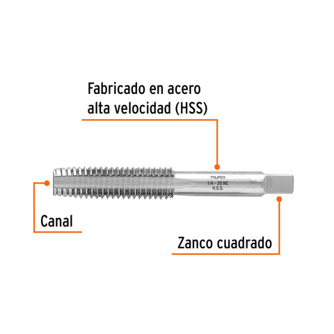 Machuelo semicónico 1/4' x 20 cuerda gruesa, Truper | MT-1/4X20 | 11405