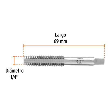 Machuelo semicónico 1/4' x 28 cuerda fina, Truper | MT-1/4X28 | 11406