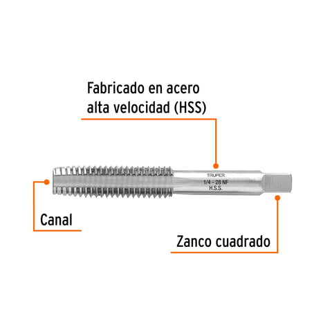 Machuelo semicónico 1/4' x 28 cuerda fina, Truper | MT-1/4X28 | 11406