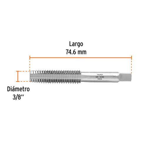 Machuelo semicónico 3/8' x 16 cuerda gruesa, Truper | MT-3/8X16 | 11409