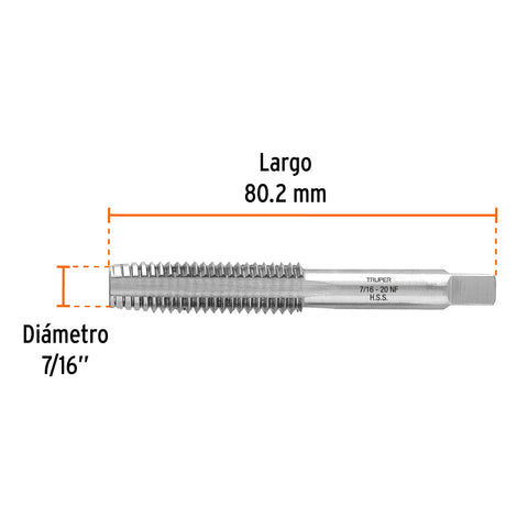 Machuelo semicónico 7/16' x 20 cuerda fina, Truper | MT-7/16X20 | 11412