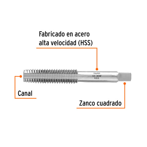 Machuelo semicónico 1/2' x 20 cuerda fina, Truper | MT-1/2X20 | 11414