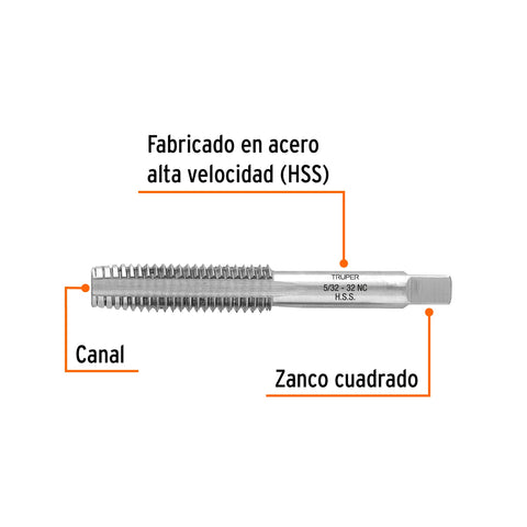 Machuelo semicónico 5/32' x 32 cuerda gruesa, Truper | MT-5/32X32 | 11417