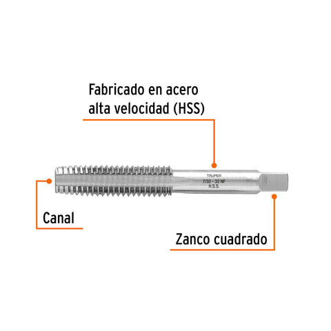 Machuelo semicónico 7/32' x 32, cuerda fina, Truper | MT-7/32X32 | 11420