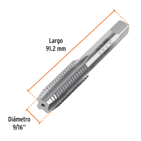 Machuelo semicónico 9/16'x12 UNC, estuche individual, Truper | MT-9/16X12 | 11421