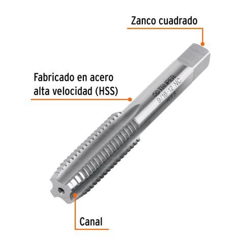 Machuelo semicónico 9/16'x12 UNC, estuche individual, Truper | MT-9/16X12 | 11421