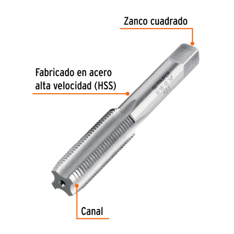 Machuelo semicónico 9/16'x18 UNF, estuche individual, Truper | MT-9/16X18 | 11422