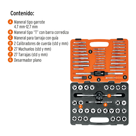 Juego de 60 piezas de machuelos y tarrajas, Truper | J-MATA-60 | 11443