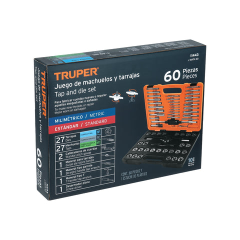 Juego de 60 piezas de machuelos y tarrajas, Truper | J-MATA-60 | 11443
