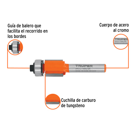 Broca para router, corte recto, 1/2' con balero, Truper | BROU-RB1/2X | 11444