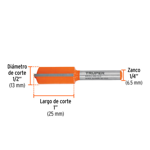 Broca para router, recta 2 filos, 1/2', Truper | BROU-R2-1/2 | 11456