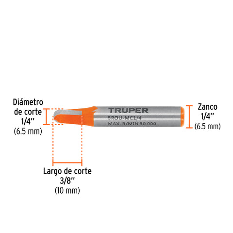 Broca para router, media caña, 1/4', Truper | BROU-MC1/4 | 11460