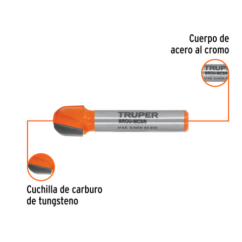Broca para router, media caña, 3/8', Truper | BROU-MC3/8 | 11461