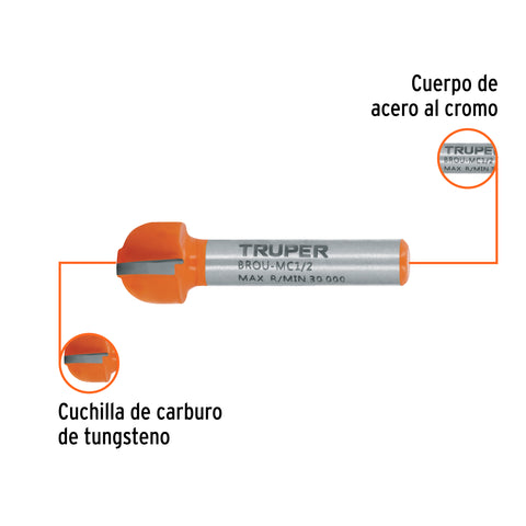 Broca para router, media caña, 1/2', Truper | BROU-MC1/2 | 11462