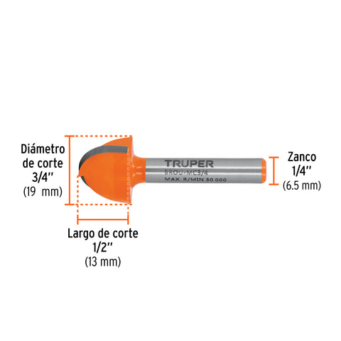 Broca para router, media caña, 3/4', Truper | BROU-MC3/4 | 11463
