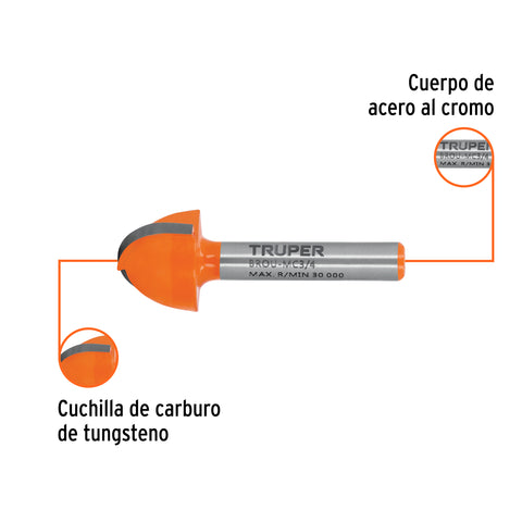 Broca para router, media caña, 3/4', Truper | BROU-MC3/4 | 11463
