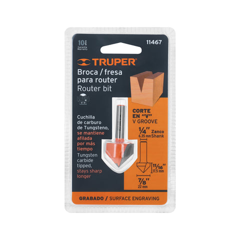 Broca para router, corte en 'V', 7/8', Truper | BROU-V7/8 | 11467