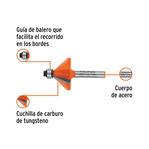 Broca para router, chaflán, 1-1/4' con balero, Truper | BROU-CH1-1/4X | 11468