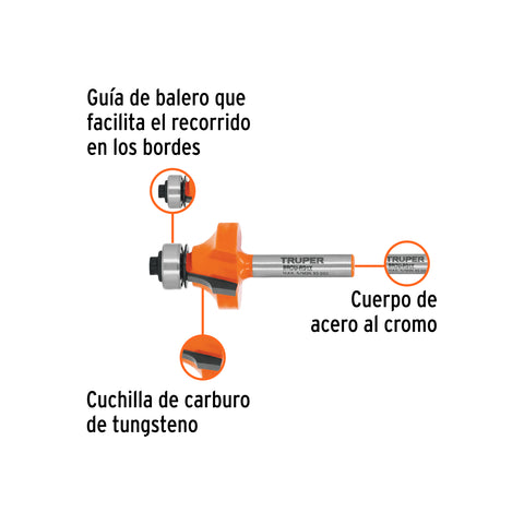Broca para router, redondeado, 1' con balero, Truper | BROU-RD1X | 11469