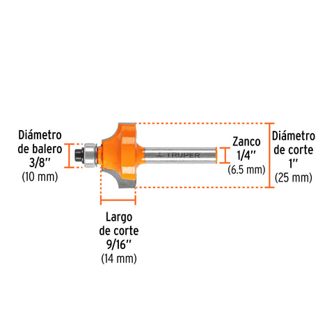 Broca para router, redondeado con moldura, 1' con balero | BROU-RM1X | 11472