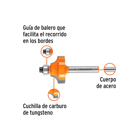 Broca para router, redondeado con moldura, 1' con balero | BROU-RM1X | 11472