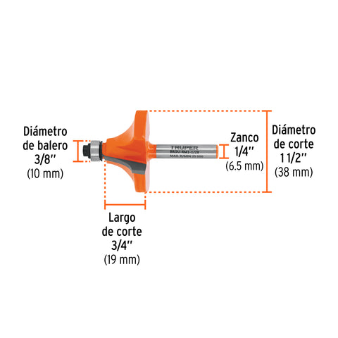 Broca para router, redondeado con moldura, 1-1/2' con balero | BROU-RM1-1/2X | 11474