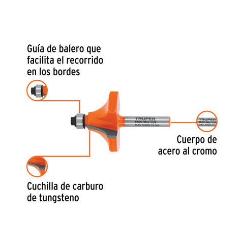 Broca para router, redondeado con moldura, 1-1/2' con balero | BROU-RM1-1/2X | 11474
