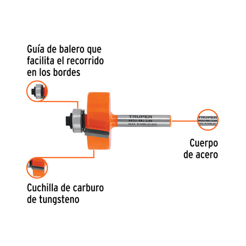 Broca para router, rebajado, 1-1/4' con balero, Truper | BROU-RB1-1/4X | 11477