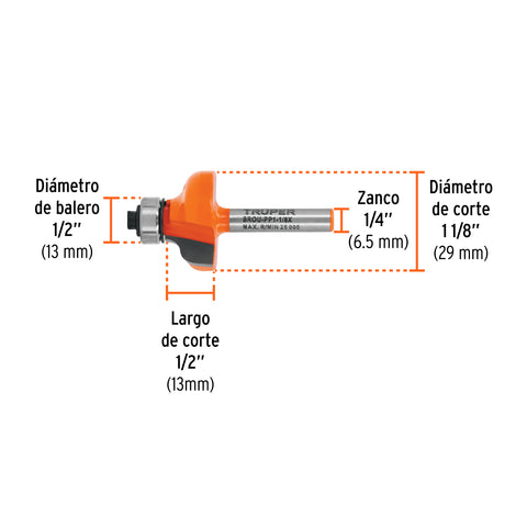 Broca para router, pecho paloma, 1-1/8' con balero, Truper | BROU-PP1-1/8X | 11479