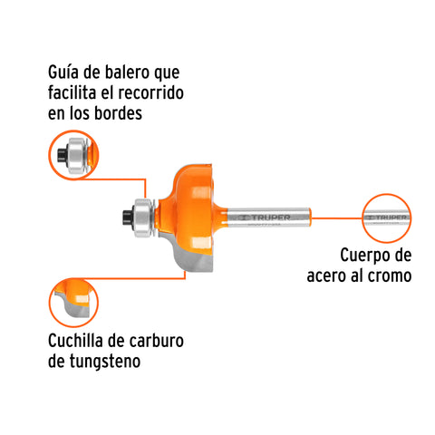 Broca para router, pecho paloma, 1-3/8' con balero, Truper | BROU-PP1-3/8X | 11480