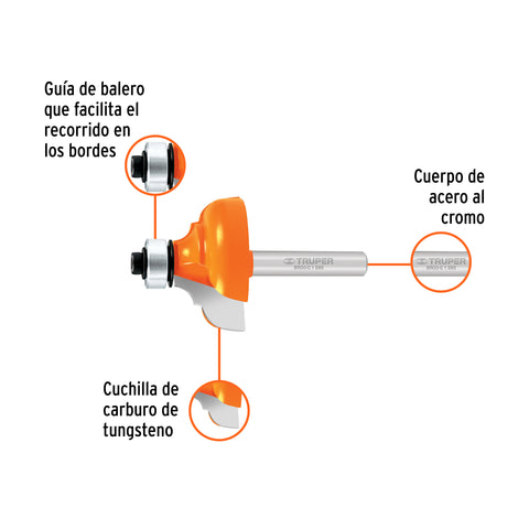 Broca para router, clásica, 1-3/8' con balero, Truper | BROU-C1-3/8X | 11482
