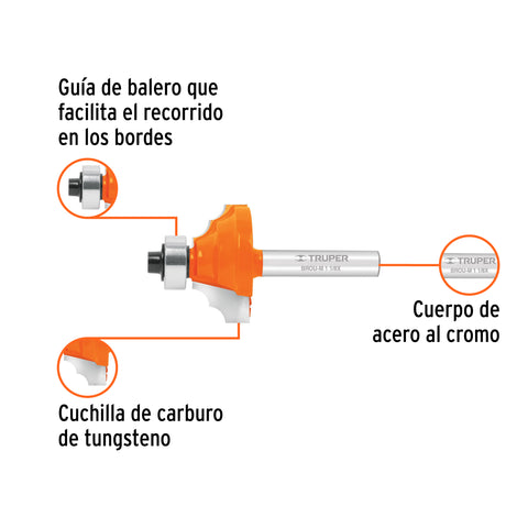 Broca para router, moldura clásica, 1-1/8' con balero,Truper | BROU-M1-1/8X | 11486