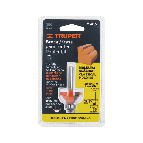 Broca para router, moldura clásica, 1-1/8' con balero,Truper | BROU-M1-1/8X | 11486