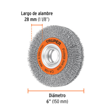 Carda alambre ondulado 6' x 1-1/8' para esmeril, Truper | CA-106 | 11526