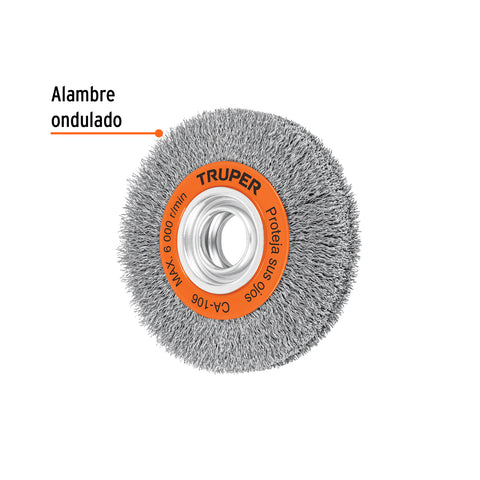 Carda alambre ondulado 6' x 1-1/8' para esmeril, Truper | CA-106 | 11526