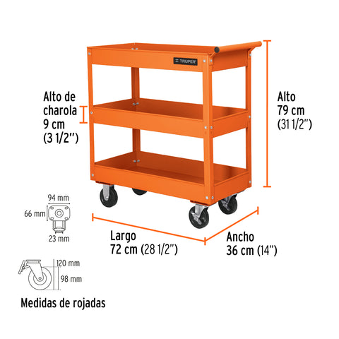 Carro de servicio, 3 charolas, Truper | CARRO-3 | 11528