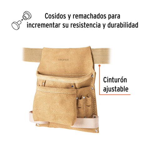 Porta herramientas de carnaza con 10 compartimentos, Truper | POHE-10C | 11533