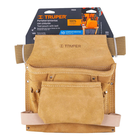 Porta herramientas de carnaza con 10 compartimentos, Truper | POHE-10C | 11533