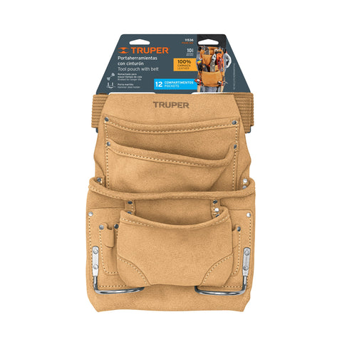 Porta herramientas de carnaza con 12 compartimentos, Truper | POHE-12C | 11536